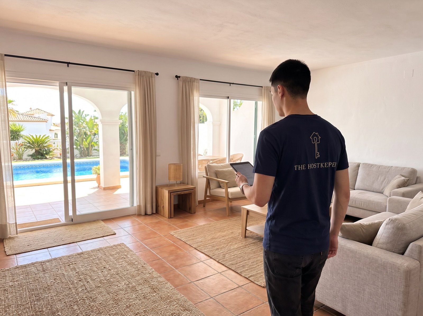 Medewerker van The Hostkeeper inspecteert een villa